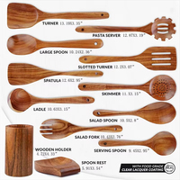 En stock, ustensiles de cuisine en bois exquis, cuillères, fourchettes à salade pour la cuisine, ustensiles de cuisine en bois d'acacia, spatule, ensemble d'outils de cuisine