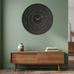 Horloge murale ronde en métal de style bohème islamique, design géométrique abstrait, mouvement silencieux à quartz, décoration de salon - Product Image 5