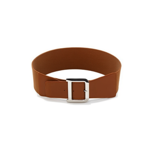 Cintura in metallo nera e marrone 7,5x82 cm con fibbia oro e argento, elastica, accessorio moda per donna - Product Image 1