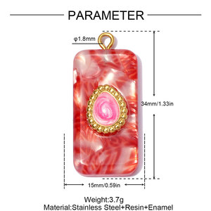 Pendentif carré goutte d'eau en acier inoxydable HB623, breloque tendance en résine dégradée, accessoire d'oreille en acier titane DIY - Product Image 5