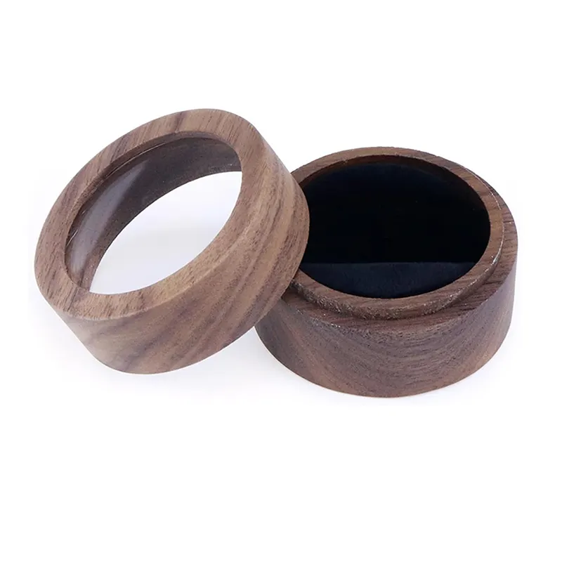 Walnoot Hout Ring Box Fluwelen Zachte Interieur Houder Sieraden