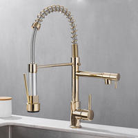 Robinet de cuisine classique moderne à une poignée en laiton avec pulvérisateur à ressort rétractable Robinets d'évier en céramique à double bec pour hôtels
