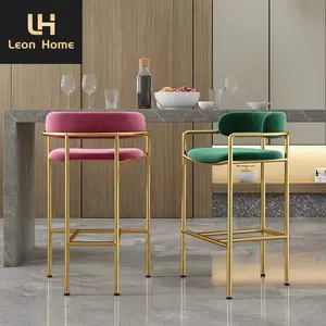 Leon Home bangku Bar penopang beludru, gaya minimalis Italia desain mewah berkualitas tinggi