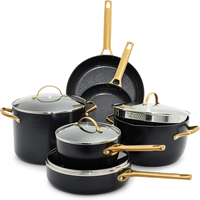 Ensemble de 6 casseroles en métal avec couvercles en verre, poignées en bakélite, compatibles lave-vaisselle et four, pour cuisinières à gaz et à induction, batterie de cuisine en céramique