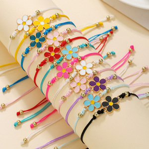 Daisy Floral <b>Bracelet</b> Set Colorful Braided Jewelry Gift For Women Fashion <b>Beaded</b> <b>Bracelets</b> Zinc Alloy Channel Setting - Product Image 1