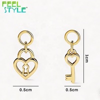 Pendentif Cœur en Acier Inoxydable 316 Plaqué Or PVD avec Clé d'Amour pour Collier et Bracelet DIY Bijoux Femme