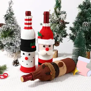MB1 Popular Christmas Decoration Knitted Father Christmas Doll Champagne Cloth Set Christmas Wine Bottle Holder