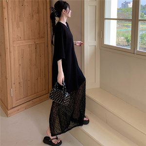 Haute qualité coréen plaine Maxi <span class=keywords><strong>robe</strong></span> surdimensionné longs <span class=keywords><strong>t</strong></span>-shirts décontracté é<span class=keywords><strong>t</strong></span>é Sexy plaine Patchwork dentelle <span class=keywords><strong>t</strong></span>-<span class=keywords><strong>shirt</strong></span> robes pour les femmes - Product Image 2