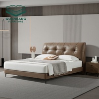 Lit en cuir de luxe sur mesure pour chambre à coucher, avec base en bois, lit moelleux avec tête de lit en cuir, disponible en tailles double, queen et king, en cuir marron