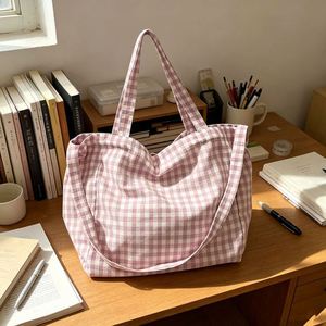 Checkered Canvas Tote <b>Bag</b> <b>Large</b> Capacity Shoulder Crossbody Reusable Shopping Handbag for Women Travel Beach Daily - Product Image 4