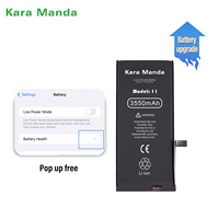 Kara Manda sans fenêtre contextuelle KM Crack batterie de téléphone haute capacité 3550mAh 100% santé de la batterie pour iPhone 11 remplacement de la batterie