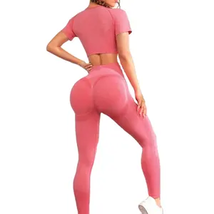 Aoyema popolare tuta da Yoga senza cuciture 3 pezzi camicie sportive a maniche corte Crop Top Leggings abbigliamento da palestra Fitness tuta da allenamento Set