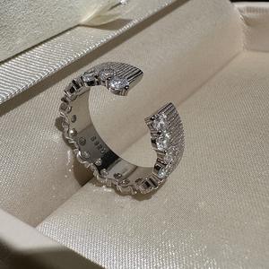 Bague en argent pur S925 à rayures verticales, design de niche de luxe avec incrustation, qualité fine, style vintage cool - Product Image 5