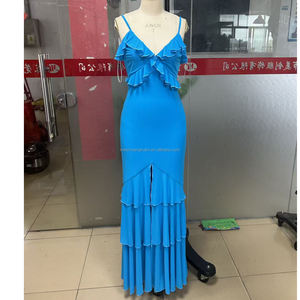 <span class=keywords><strong>Robe</strong></span> maxi à volants à plusieurs niveaux bleu clair personnalisée pour femmes Robes fendues Femmes - Product Image 4