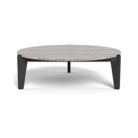Table basse d'extérieur de luxe en aluminium au design français classique avec plateau en pierre pour salon de jardin