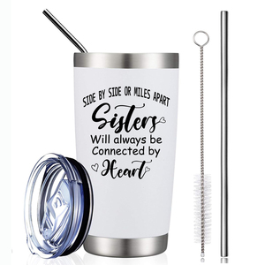 Miles <span class=keywords><strong>Apart</strong></span> Sisters Will Always Be Connected Heart Gobelet en acier inoxydable de 20oz Tasse à café de voyage isolée sous vide à double paroi - Product Image 3