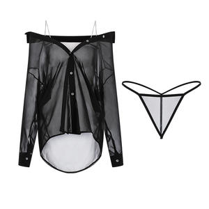 Lism Custom Perspective Mesh Dessous Frauen Sexy Attraktive Pure Desire Low-Cut Chiffon Shirt Uniform Anzug 2622 Plus Size Spitze - Product Image 4