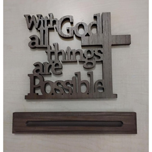 Plaque en bois « Avec Dieu, tout est possible », verset biblique Matthieu 19:26 avec support, décoration en forme de croix découpée au laser - Product Image 2