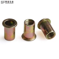 Écrous à riveter à tête plate moletée à extrémité ouverte en acier au carbone zingué Métrique/Unifié M4M5M6M8M10M12 1/4'' 5/16'' 3/8'' 1/2''