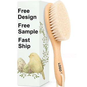 Brosse à cheveux pour bébé en bois avec logo personnalisé, brosse pour bébé avec poils <span class=keywords><strong>de</strong></span> chèvre naturels, <span class=keywords><strong>peigne</strong></span> pour bébé, aide à prévenir la croûte laiteuse - Product Image 1