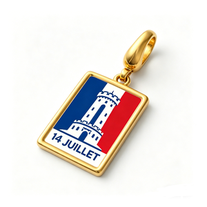 Colgante de esmalte del Día de la Bastilla francés del 14 de julio - Abalorio colgante de aleación de zinc chapado en oro para pulseras europeas - Product Image 6