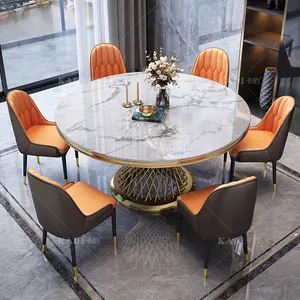 Sıcak satış yeni geldi popüler İskandinav Minimalist tarzı mermer masa Metal paslanmaz çelik yemek masası 6 sandalyeler ile ev için lüks