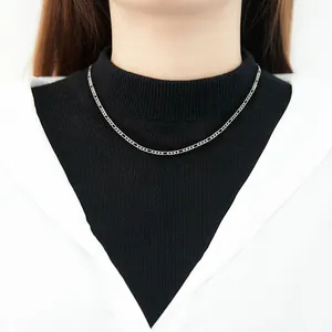 时尚不锈钢高品质金色3毫米费加罗链环项链女士首饰