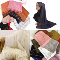 Transferts de strass thermocollants de luxe blancs avec motifs en diamant et cristal pour foulards Bawal, Tudung, Hijab et châles