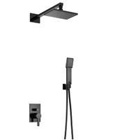 Robinet de douche mural contemporain moderne monocommande noir mat en laiton avec douchette pluie et cartouche céramique encastrée