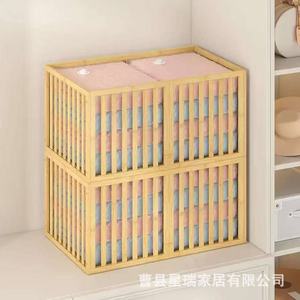 Panier de rangement rectangulaire en bambou empilable pour jouets et housses de couette, idéal pour l'organisation domestique sur pied - Product Image 4