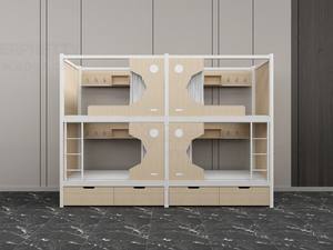 Современная прочная двухъярусная кровать с металлическим каркасом белого цвета для школы, квартиры, общежития, с горкой и шторкой для конфиденциальности, на 4 ученика - Product Image 1