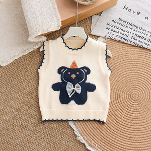 Chapeau haut de forme mignon et exquis motif ours filles gilet filles gilets gilets avec bord roulé - Product Image 3