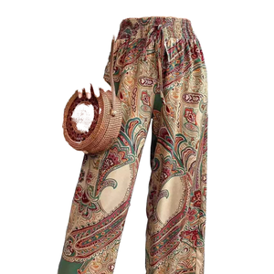 Pantalon Palazzo Imprimé Paisley pour Femme, Tissu Ethnique Tropical, Coupe Droite Longue, Style Bohème Anti-Plis Taille Haute - Product Image 1