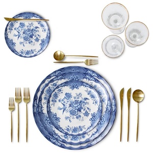 ชุดจานชามเซรามิกพอร์ซเลนขายส่ง ชุดจานอาหารค่ำจีนสีน้ำเงิน จานกลม - Product Image 5