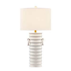 White Textured Ceramic Taper Modern Minimalist Table Lamp | Sleek <b>Lighting</b> for Hotel Guest Room & Office <b>Space</b> - Product Image 2