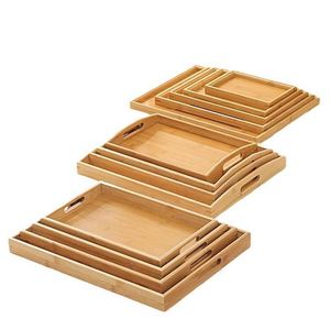 Plateau en bambou et bois Plateau à thé rectangulaire en bois massif Moon End Meal Plateau de barbecue commercial - Product Image 4