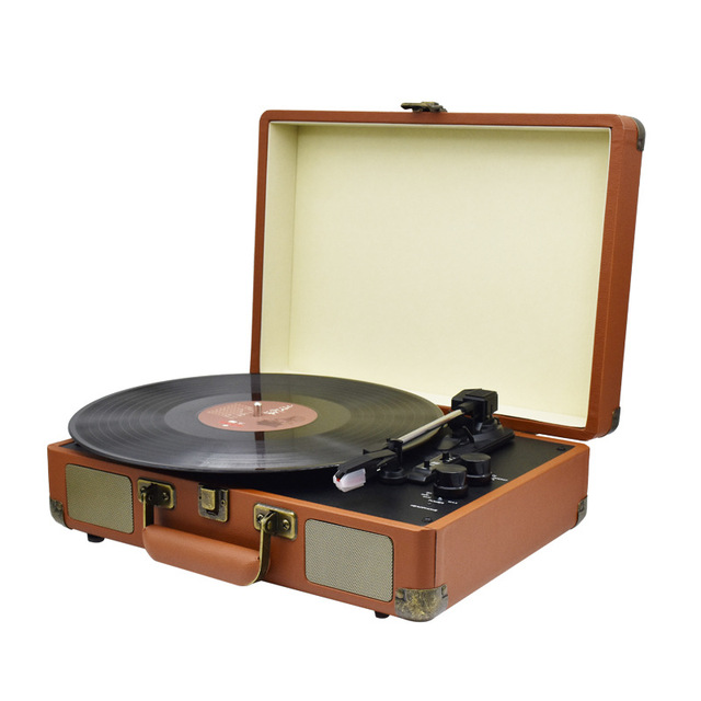 Vintage Record Players Turntable With CD Vinyl Record Player Portable PU Leather Gramophone Phonograph Retro Bluetooth Speaker