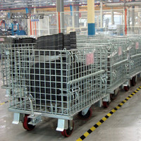 Cage de stockage pliable en treillis métallique pour entrepôt, panier à palettes en acier pliable