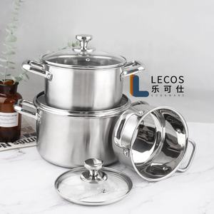 LECOS Articles de cuisine Vente en gros Lot de 6 casseroles à <span class=keywords><strong>induction</strong></span> en acier inoxydable avec couvercles en verre - Product Image 1