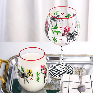 Verre à vin créatif en gros, fait main, soufflé à la bouche, multicolore, capacité 500/600 ml, avec motif zèbre peint, type gobelet - Product Image 6