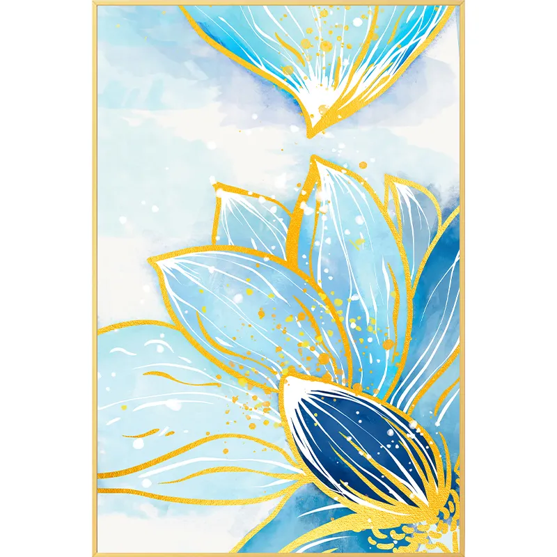 modern canvas abstract blue flower waterproof painting crystal porcelain wall art