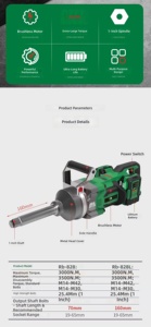 <span class=keywords><strong>Llave</strong></span> de <span class=keywords><strong>Impacto</strong></span> Eléctrica sin Escobillas de 3000 Nm, 21 V, 2 Baterías de Litio de 8.0 Ah, Accionamiento de 1 Pulgada, para Reparación Industrial de Tuercas de Rueda de Camiones de Uso Pesado - Product Image 3