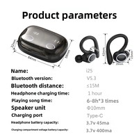 Écouteurs sans fil I25 à succès transfrontalier pour le sport et le fitness, avec crochet d'oreille, étanchéité IPX5 et commandes gestuelles