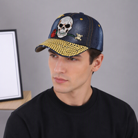 Casquette de baseball structurée à 6 panneaux avec broderie Crâne et Rose et visière entièrement ornée de paillettes, personnalisable, réglable, vente en gros, fournisseur OEM ODM, nouveauté