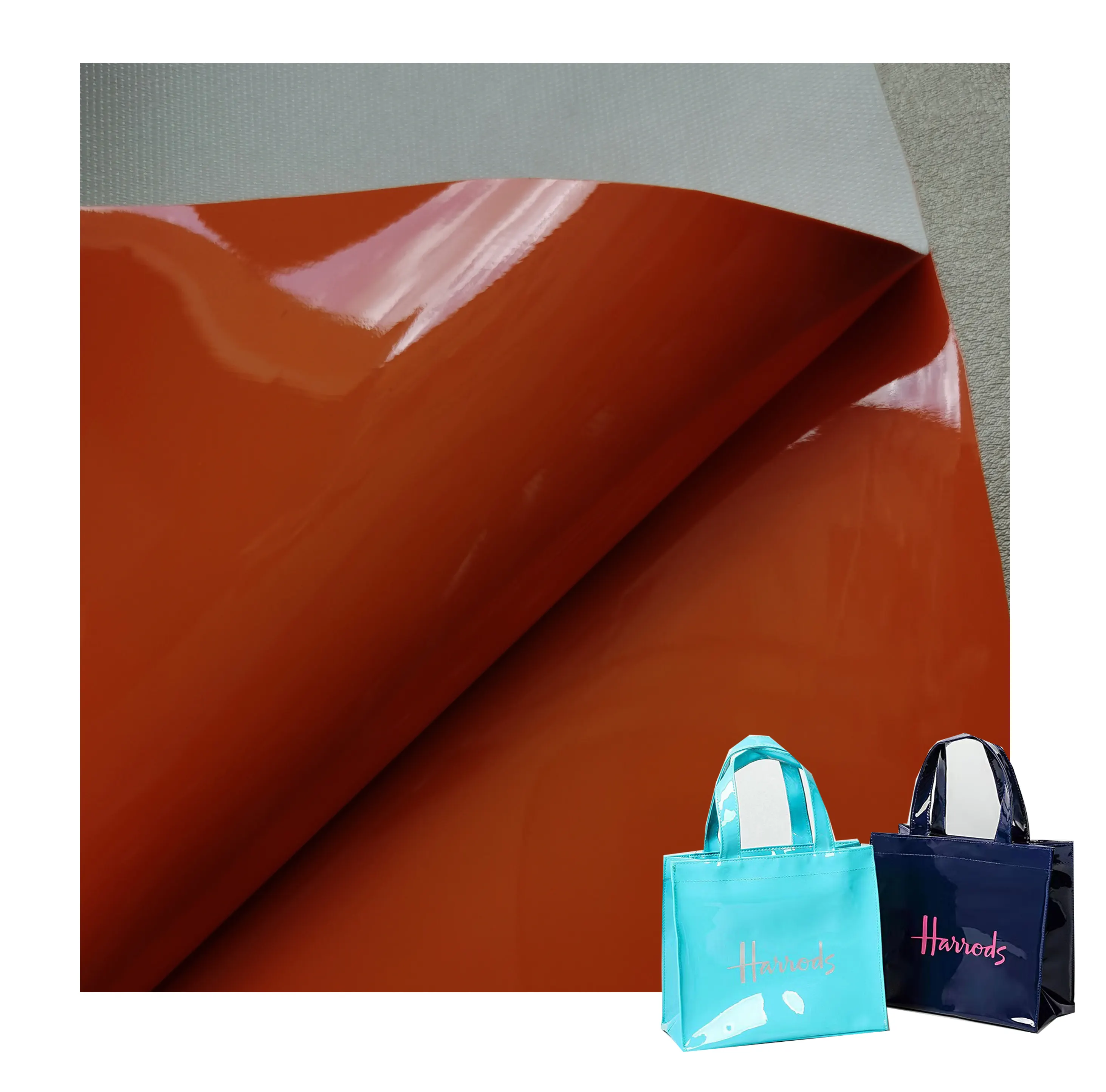 wholesale finished glossy mirror PVC synthetic leather 0.4 0.5 0.7mm for shopping bag fire extinguisher bag notebook leather