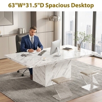 Table à manger en gros, bureau d'ordinateur blanc avec base sur piétement, style moderne pour bureau à domicile, 63 pouces, spacieuse, grande et robuste