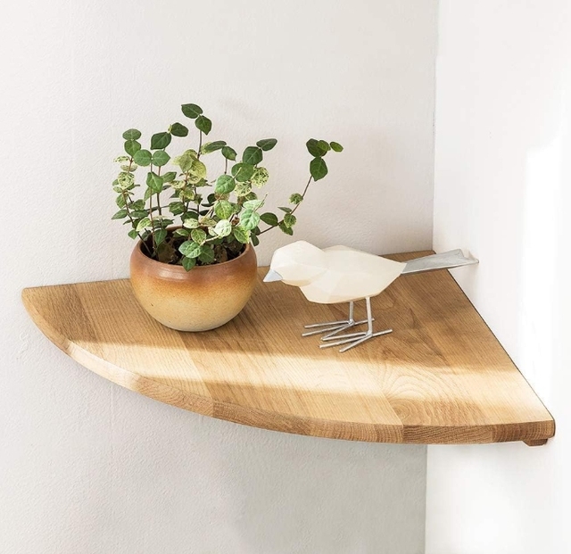Modern Solid Oak Floating Storage Corner Stand Wall-mounted Double Tiers Circular Floating Shelf Wooden Speaker Corner Stand