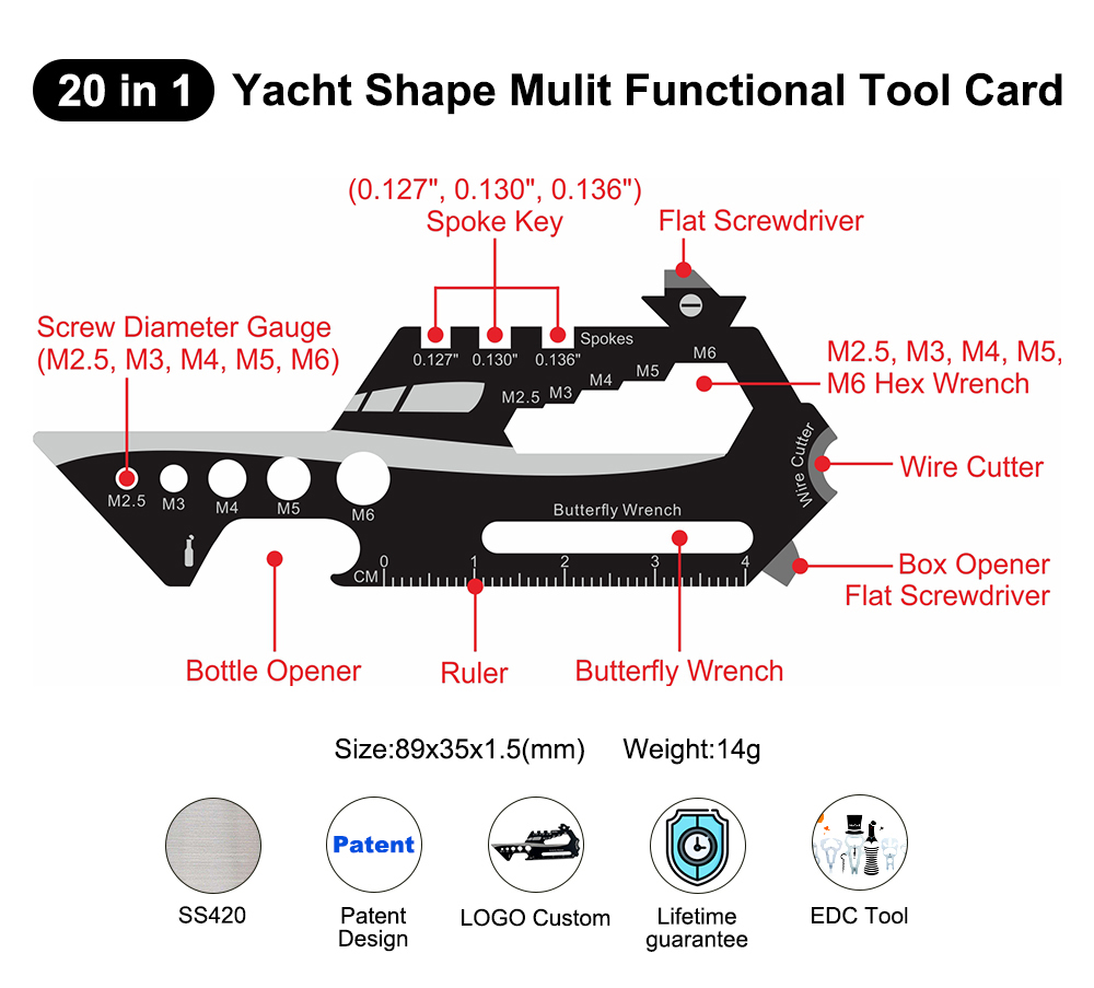 Outil de carte en forme de yacht 20 en 1