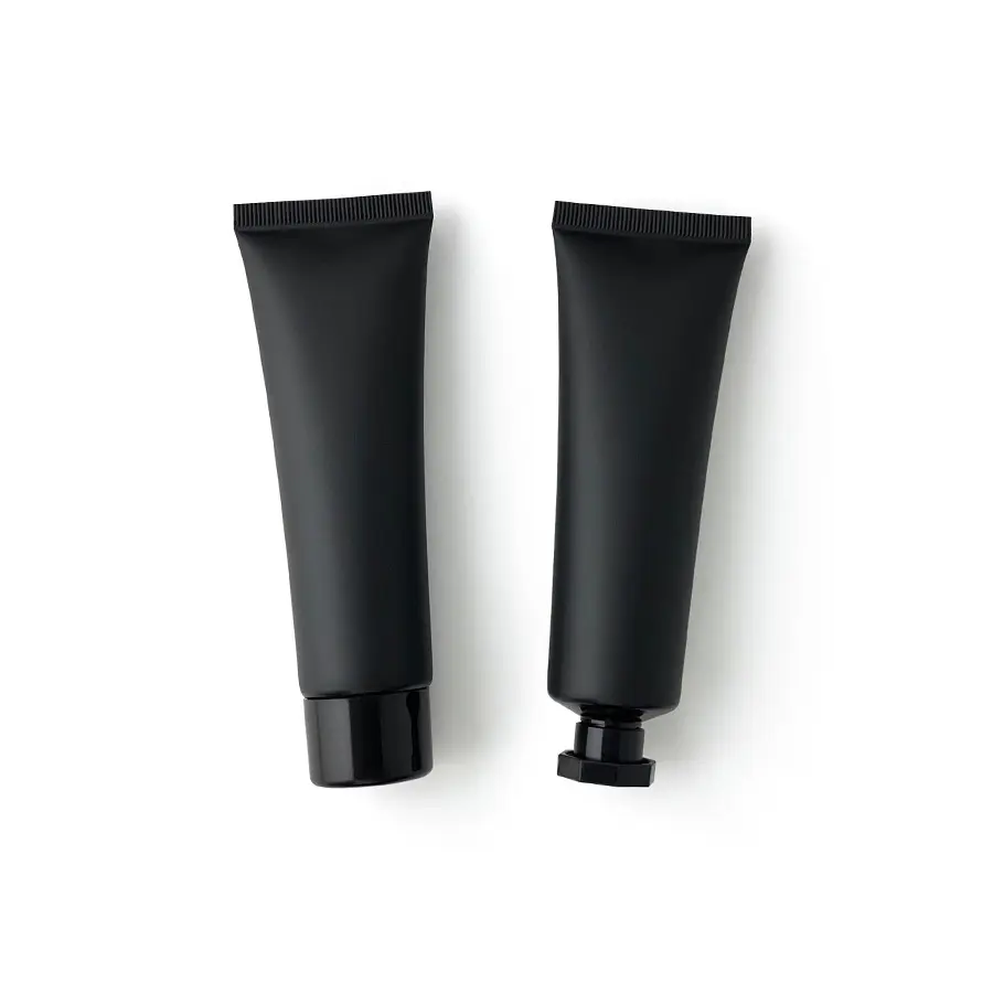50ml Matte Black Plastic Squeeze Tubes Cosmetic Packaging Soft Hand Cream Tube Facial Cleanser Tube with Different Lids