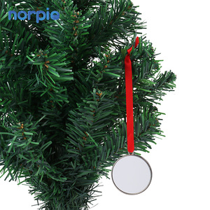 Christmas Tree Home Decoration Sublimation Metal Christmas <strong>Ornaments</strong> with <strong>Red</strong> Ribbon - Product Image 2